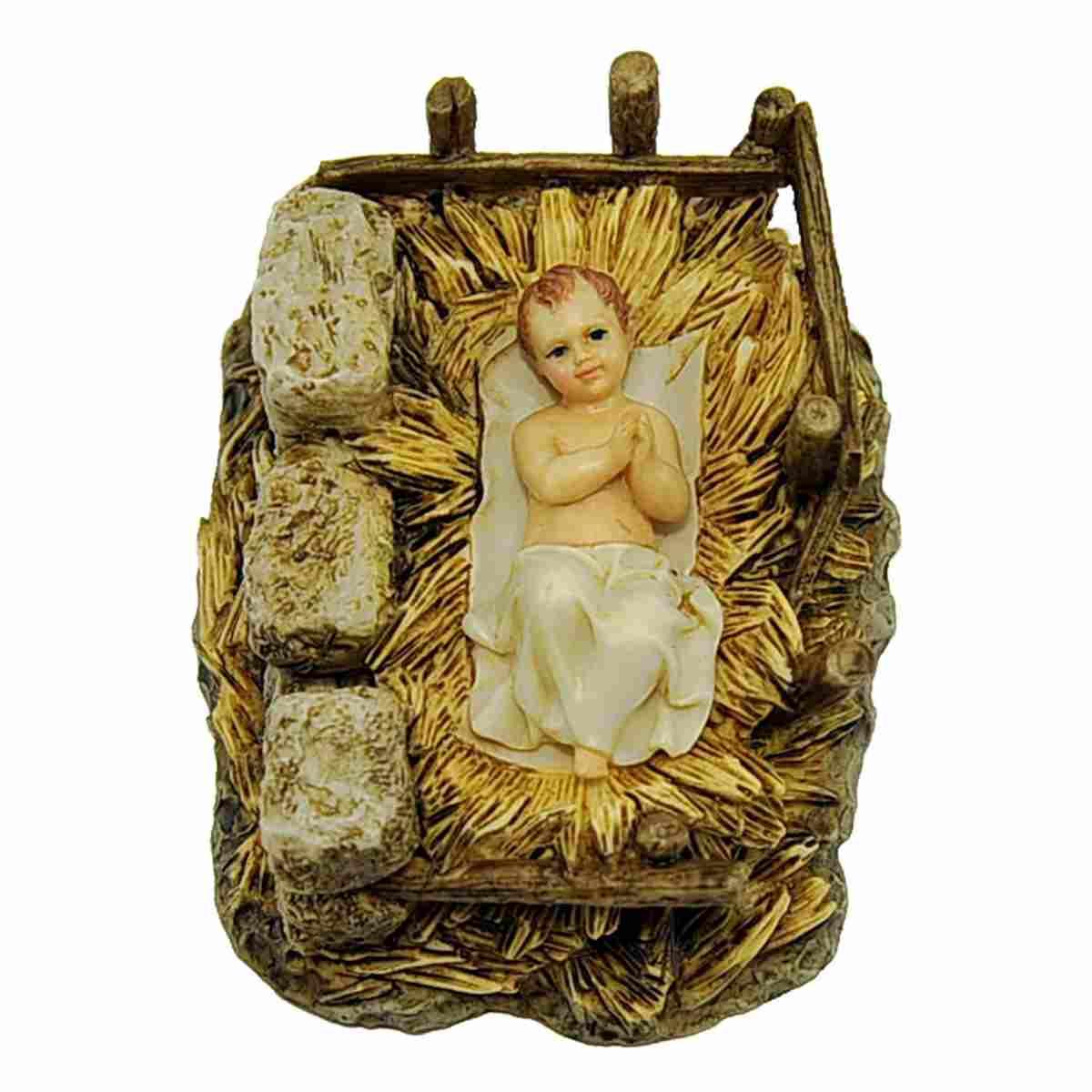 Statua cm.15 Gesù Bambino con Lenzuolo e Culla |Moranduzzo