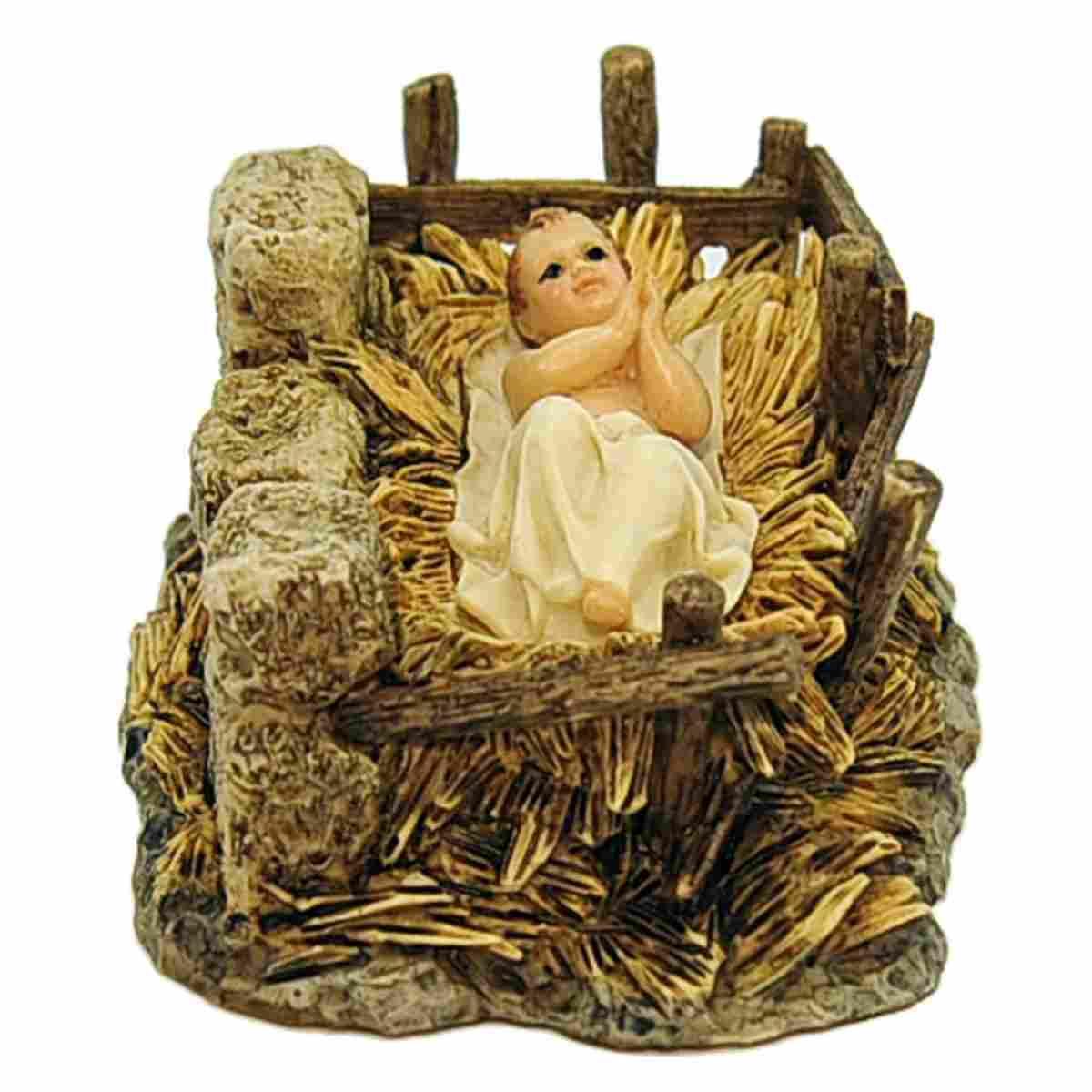 Statua cm.15 Gesù Bambino con Lenzuolo e Culla |Moranduzzo