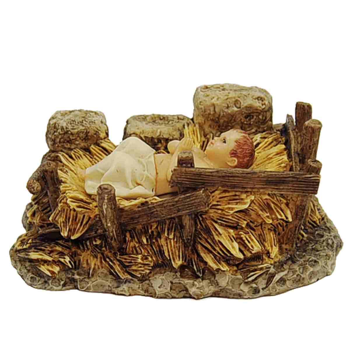 Statua cm.15 Gesù Bambino con Lenzuolo e Culla |Moranduzzo