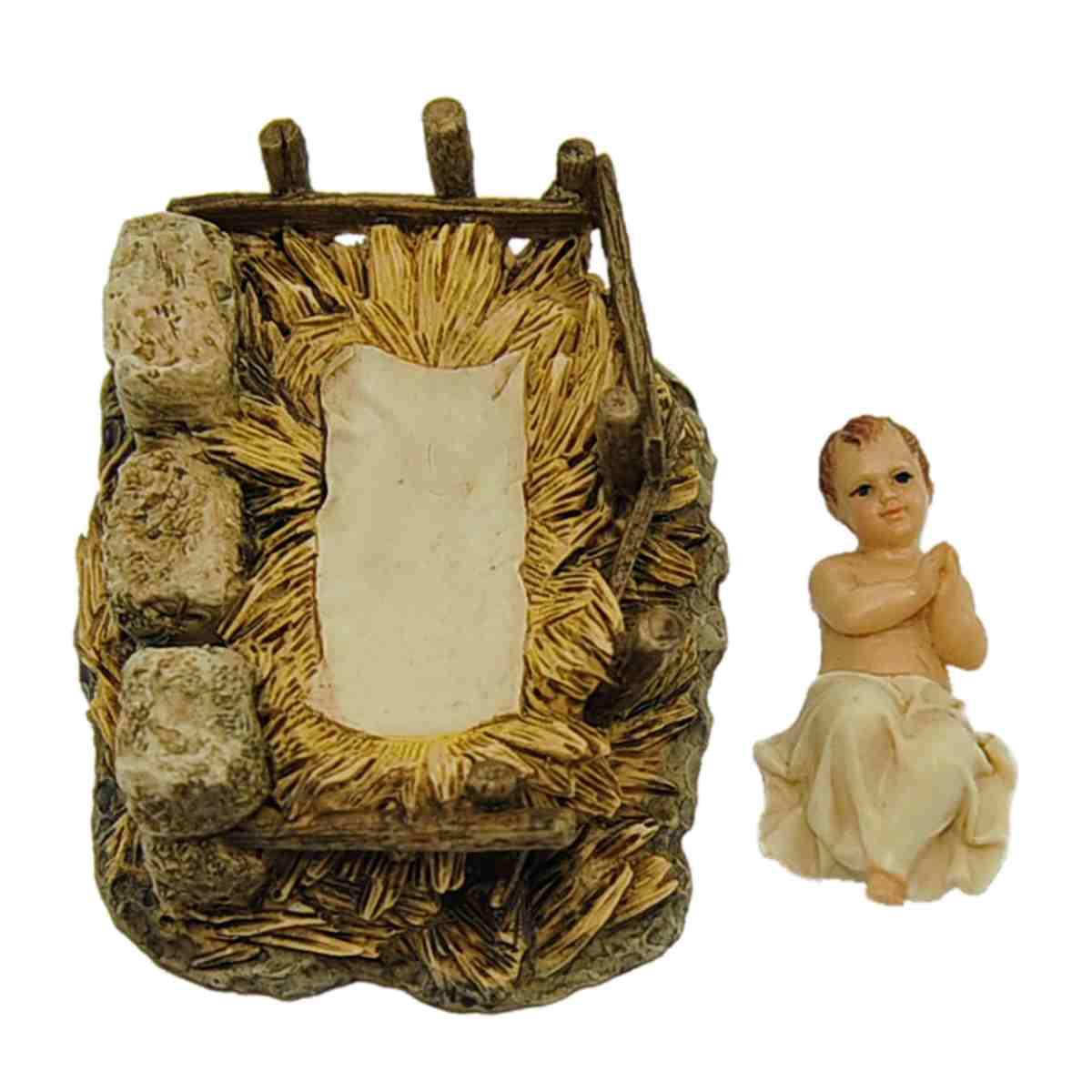 Statua cm.15 Gesù Bambino con Lenzuolo e Culla |Moranduzzo