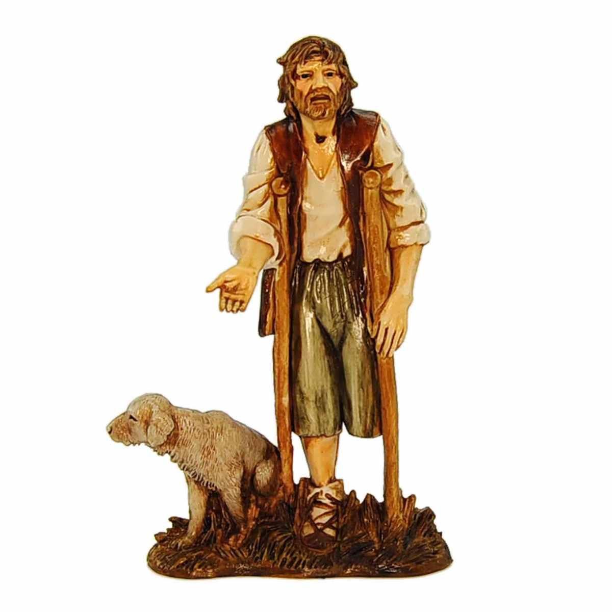 Statua presepe 12 cm mendicante stampelle cane