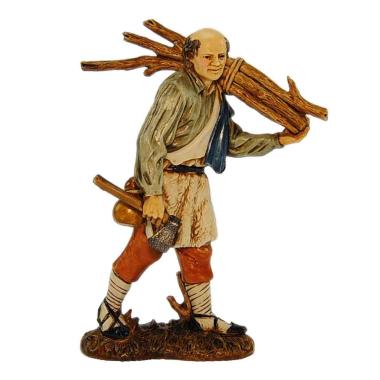 Statua presepe 12 cm boscaiolo con ascia e legna sulle spalle