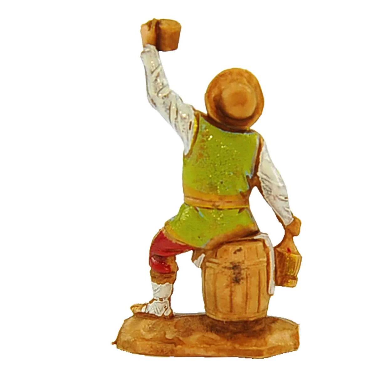 Statua presepe 3,5 cm bevitore seduto con fiasco e calice