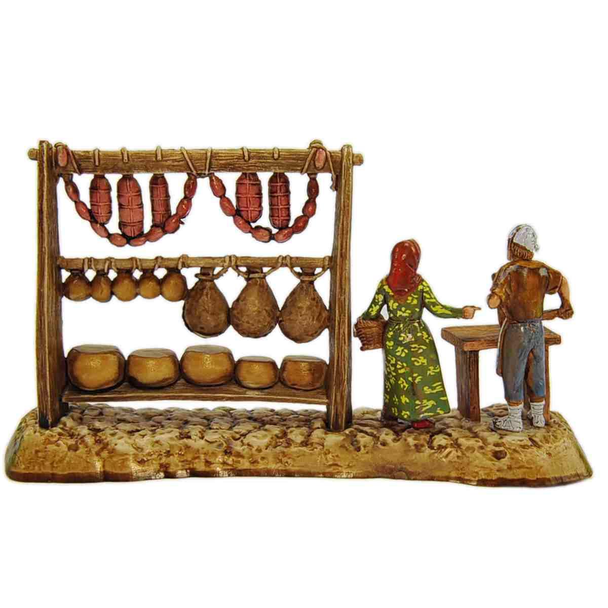 Statua presepe 6 cm macellaio e donna al banco