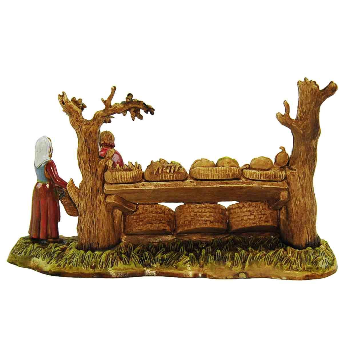 Statua presepe 6 cm fruttivendola con bancarella