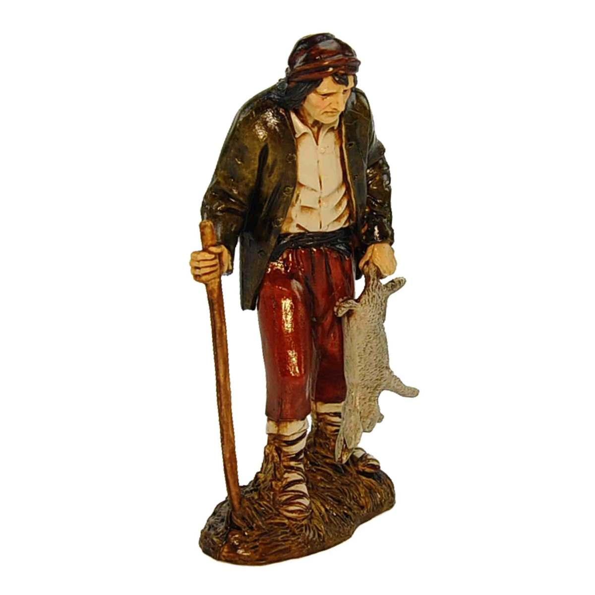 Statua cm.12 Cacciatore con Coniglio e Bastone | Moranduzzo