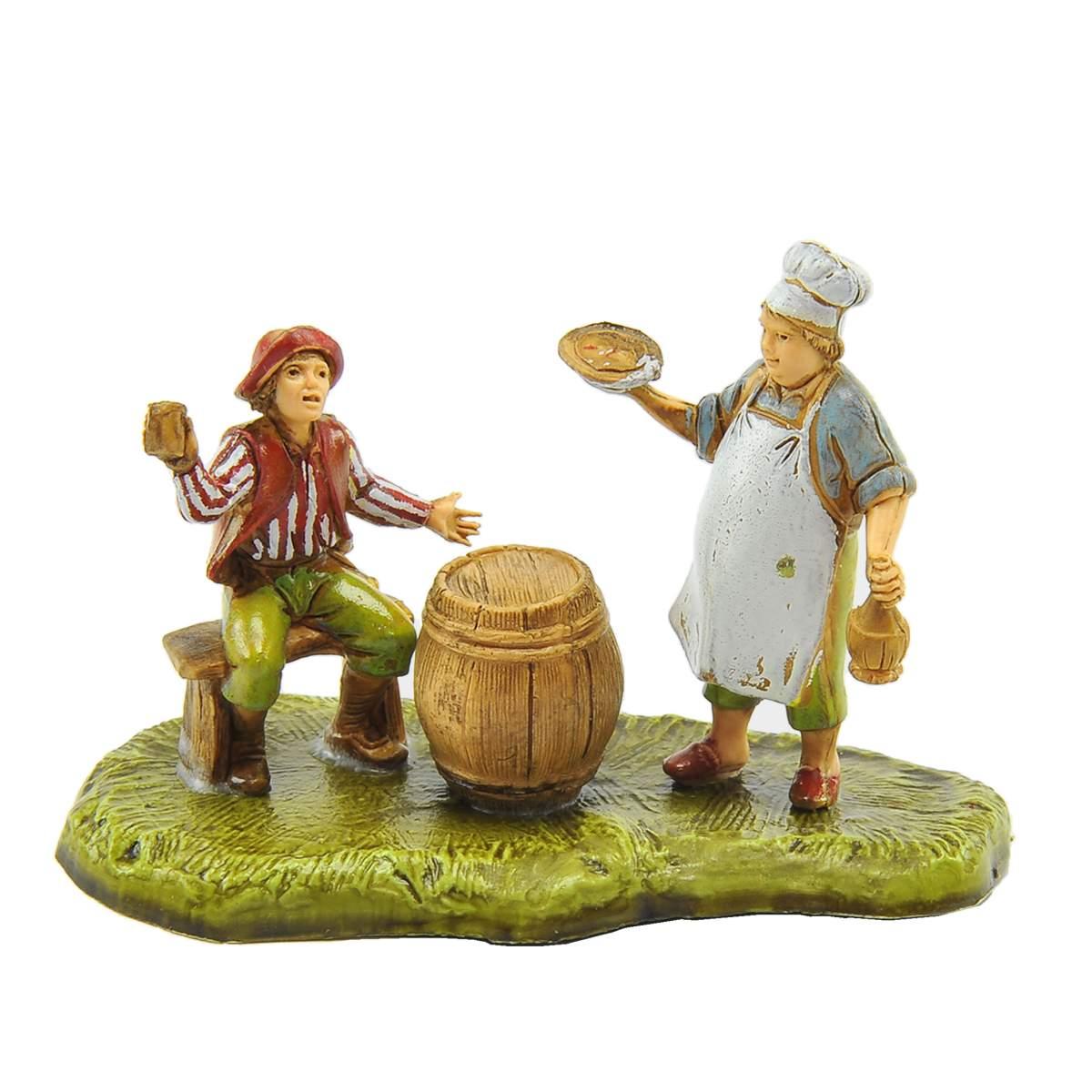 Statua presepe 6 cm oste con contadino e botte