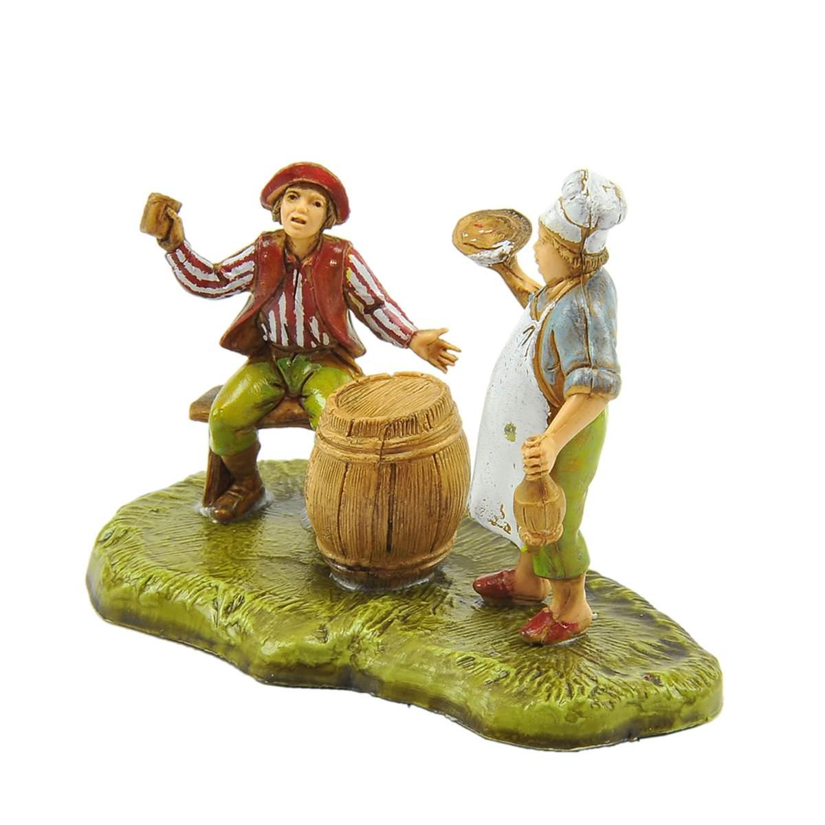 Statua presepe 6 cm oste con contadino e botte