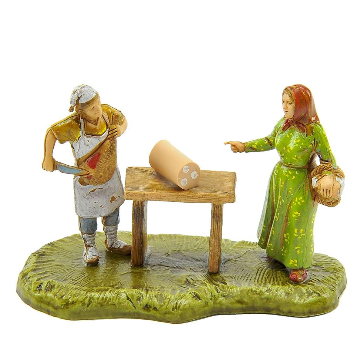 Statua cm.6 Salumiere con Banco e Donna | Moranduzzo
