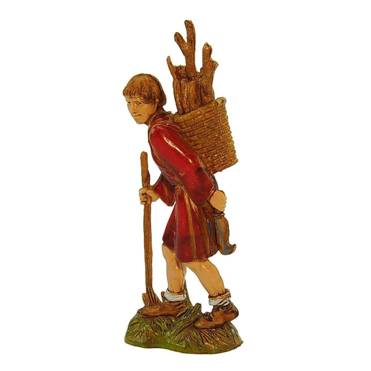 Statua cm.10 Legnaiolo con Bastone e Cesta sulle Spalle | Moranduzzo