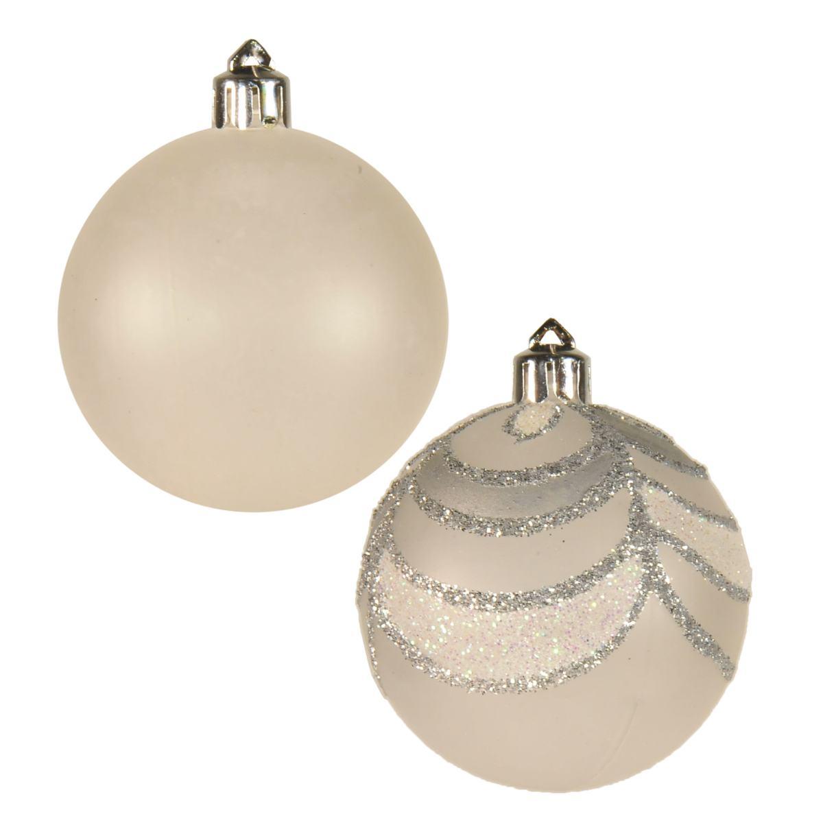 Pallina Natale cm.Ø6 Bianco Satinato Bianco/Argento Set pz.5 |M2 Store