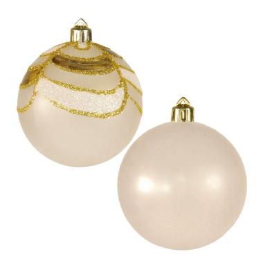 Pallina Natale cm.Ø7 Bianco Satinato Bianco Oro Set pz.4 |M2 Store