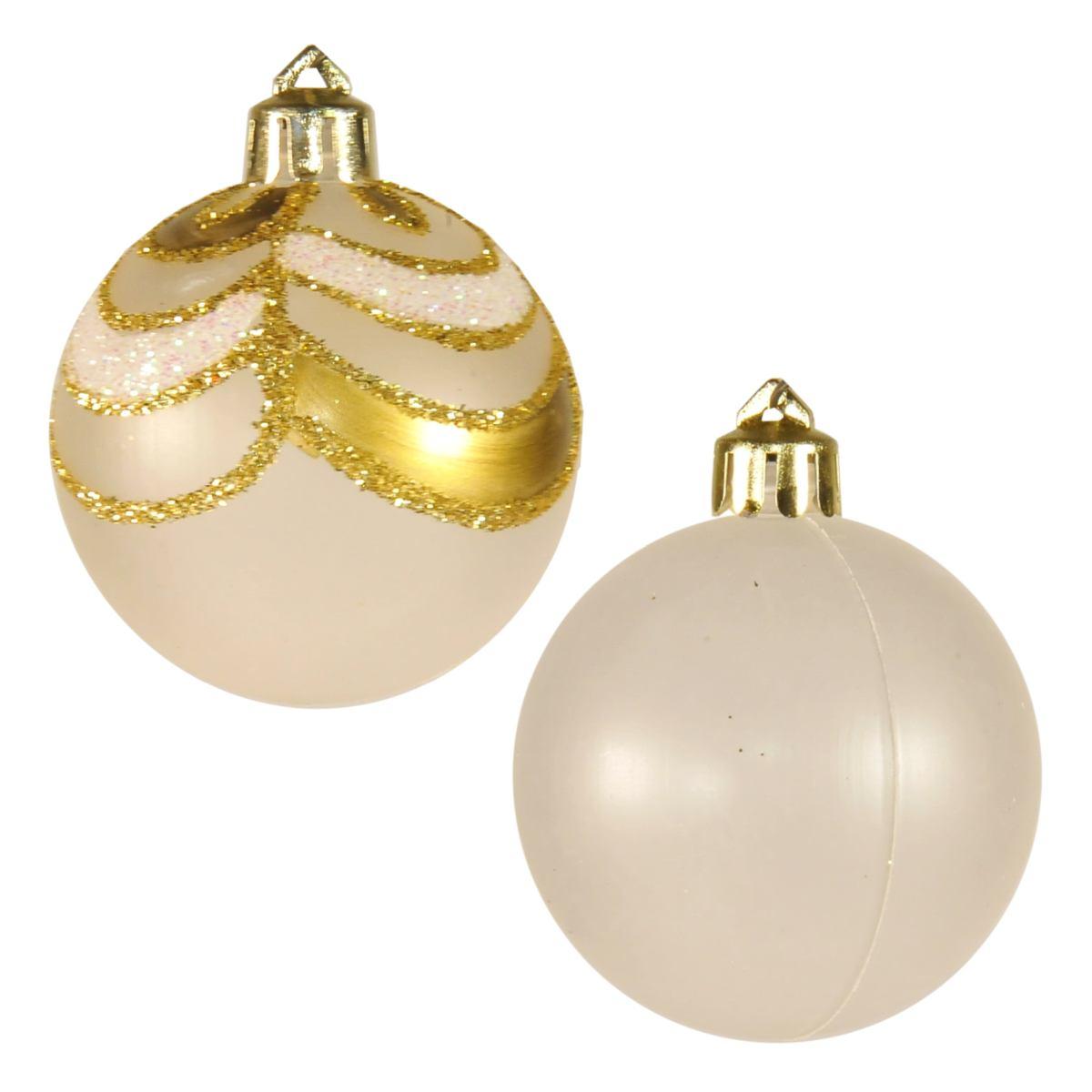 Pallina Natale cm.Ø5 Bianco Satinato Dec. Oro pz.6