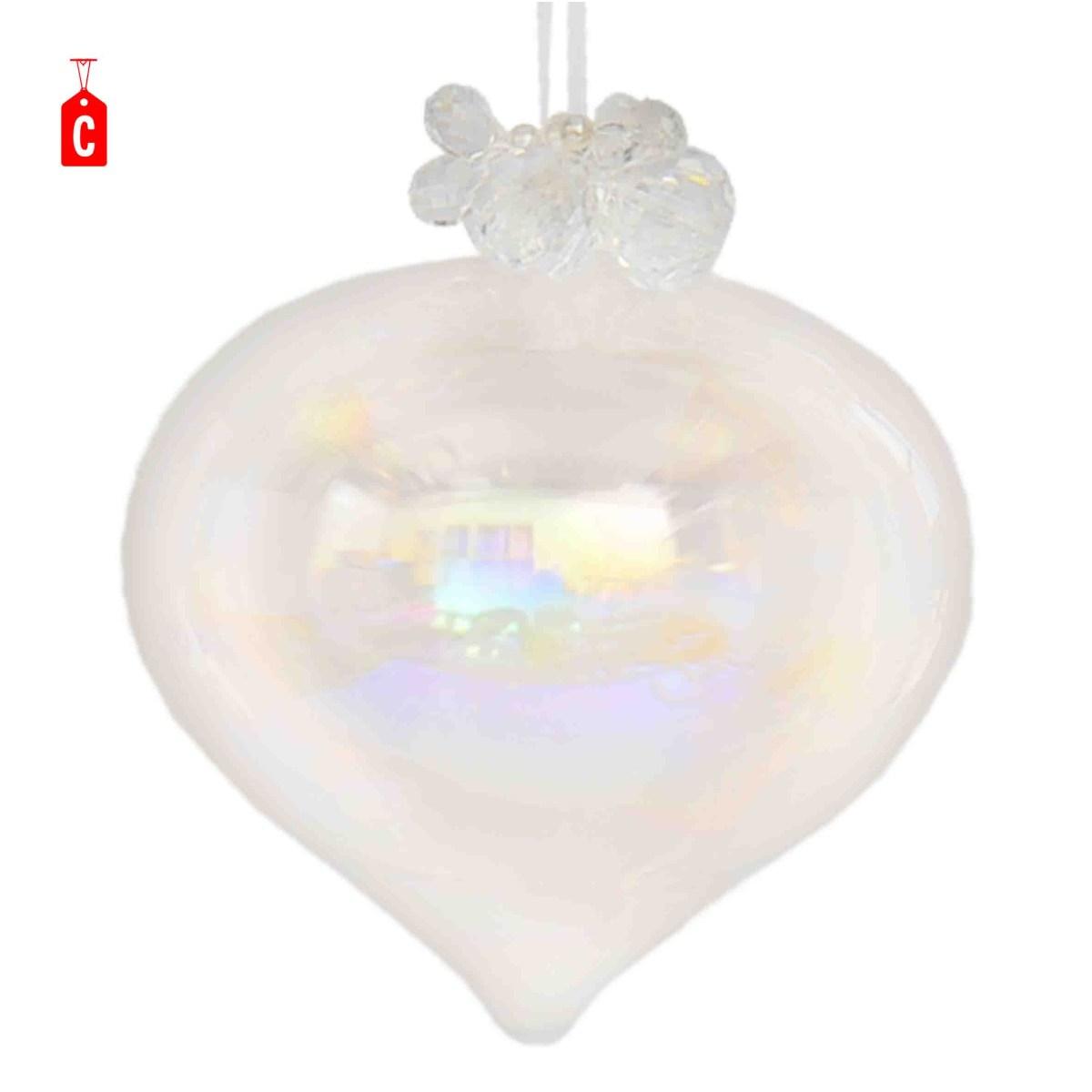 Pallina Natale Vetro cm.Ø12 Goccia con Diamantini 3 Modelli |Moranduzzo