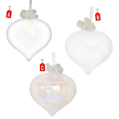 Pallina Natale Vetro cm.Ø12 Goccia con Diamantini 3 Modelli |Moranduzzo