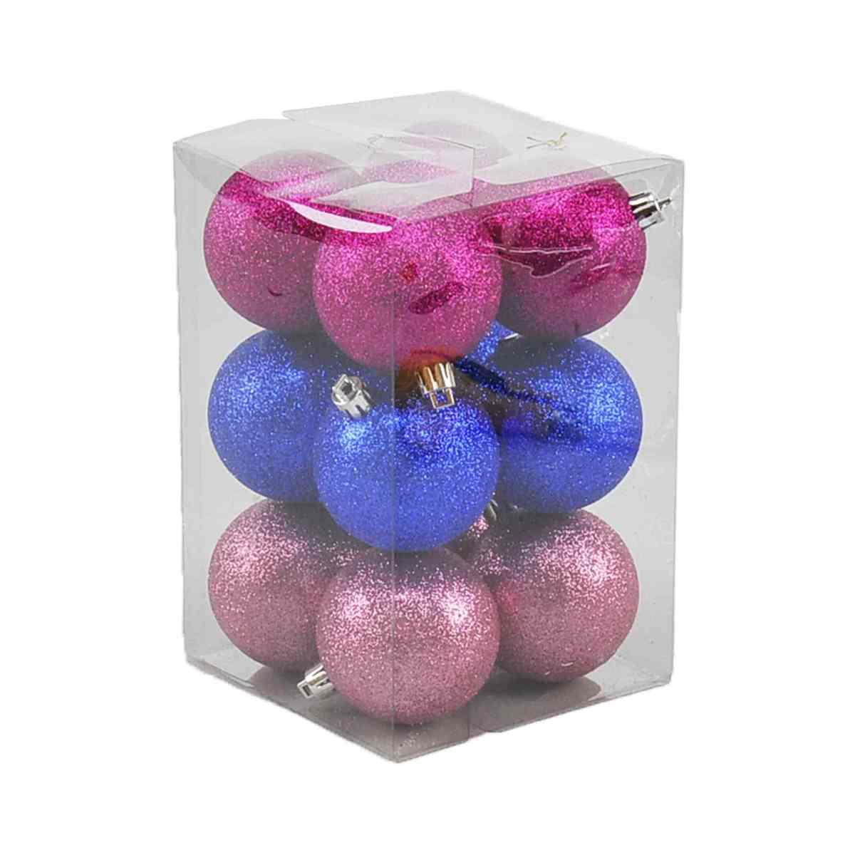 Pallina Natale cm.Ø6 Fucsia Blu Rosa Glitter Set pz.12 |Moranduzzo