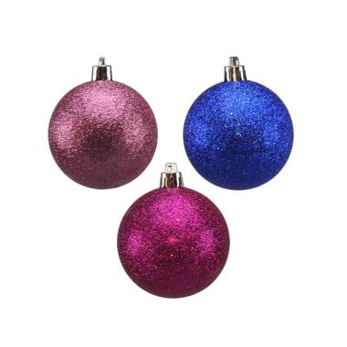 Pallina Natale cm.Ø6 Fucsia Blu Rosa Glitter Set pz.12 |Moranduzzo