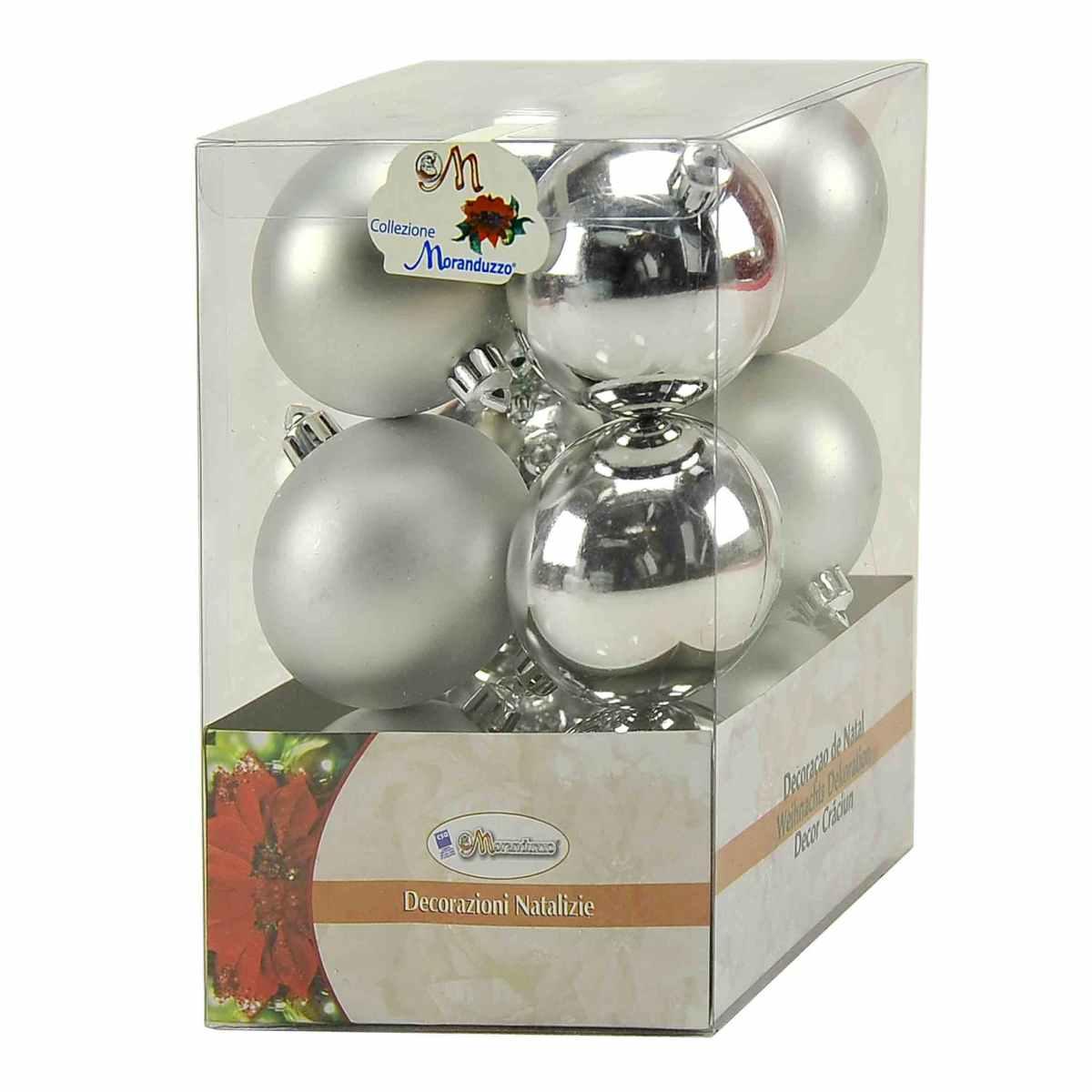 Pallina Natale cm.Ø6 Argento Lucido Opaco Set pz.12 |Moranduzzo