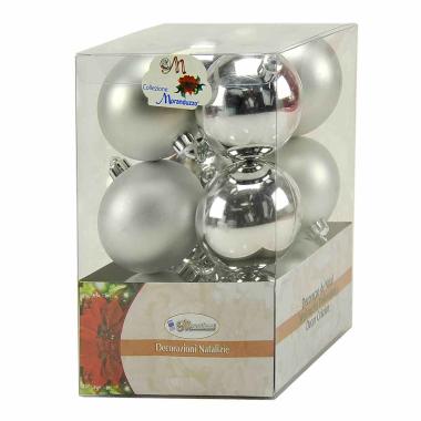 Pallina Natale cm.Ø6 Argento Lucido Opaco Set pz.12 |Moranduzzo