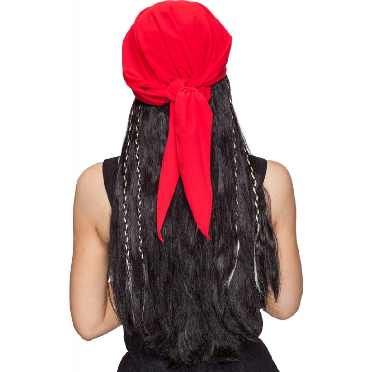 Parrucca Pirata Caraibi Nera Con Bandana Rossa |Orlob