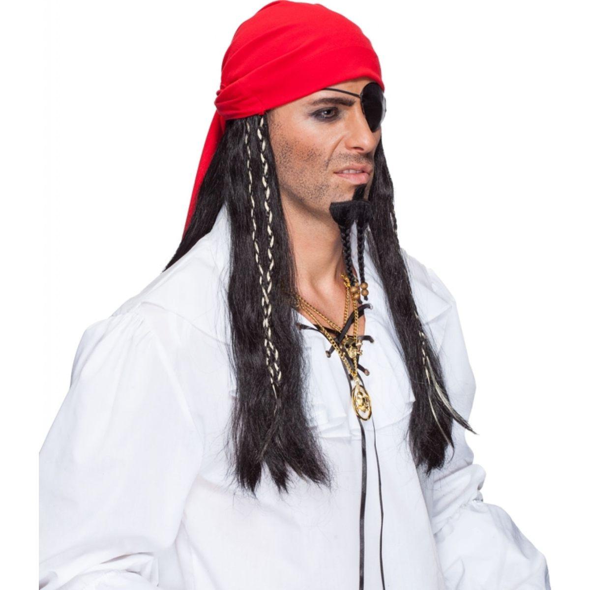 Parrucca Pirata Caraibi Nera Con Bandana Rossa |Orlob