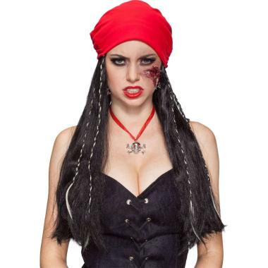 Parrucca Pirata Caraibi Nera Con Bandana Rossa |Orlob