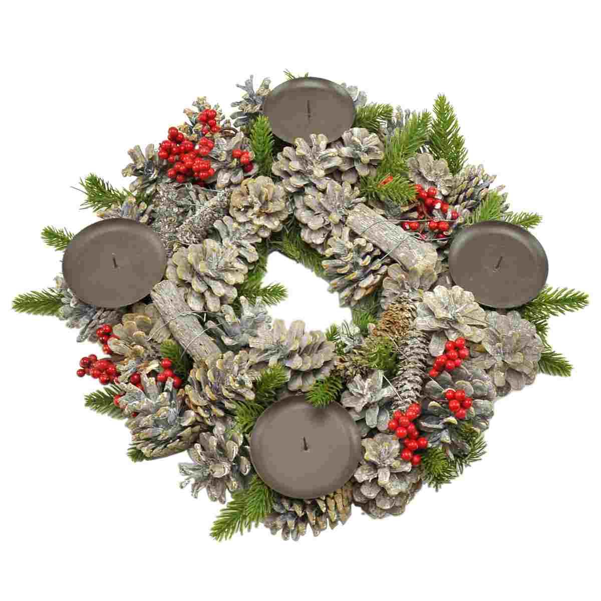 Portacandela 4 Posto Natale con Bacche Pigne cm.Ø37 |Flora
