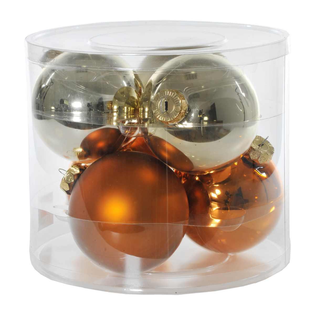 Pallina Natale Vetro cm.Ø10 Rame Oro Satatinato Lucido Set pz.6 |Flora