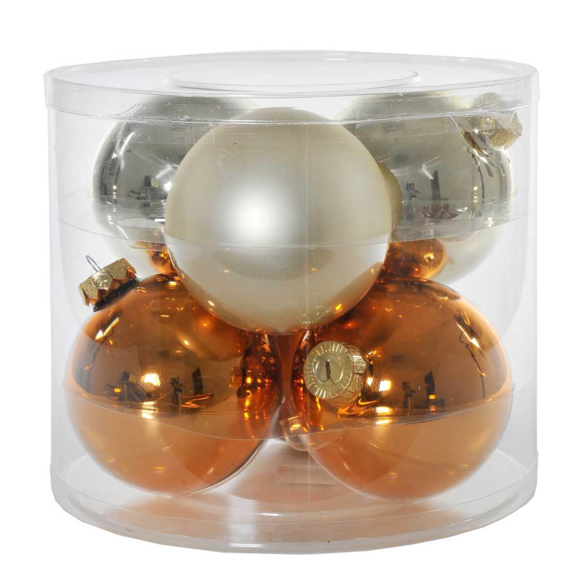 Pallina Natale Vetro cm.Ø10 Rame Oro Satatinato Lucido Set pz.6 |Flora
