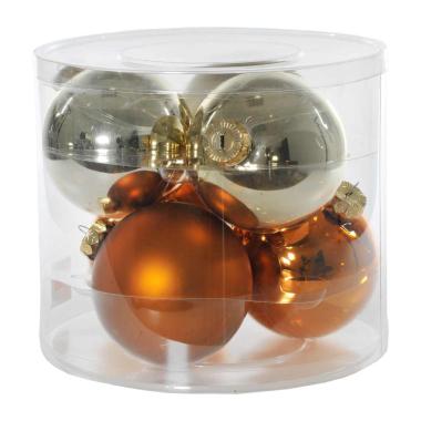 Pallina Natale Vetro cm.Ø10 Rame Oro Satatinato Lucido Set pz.6 |Flora