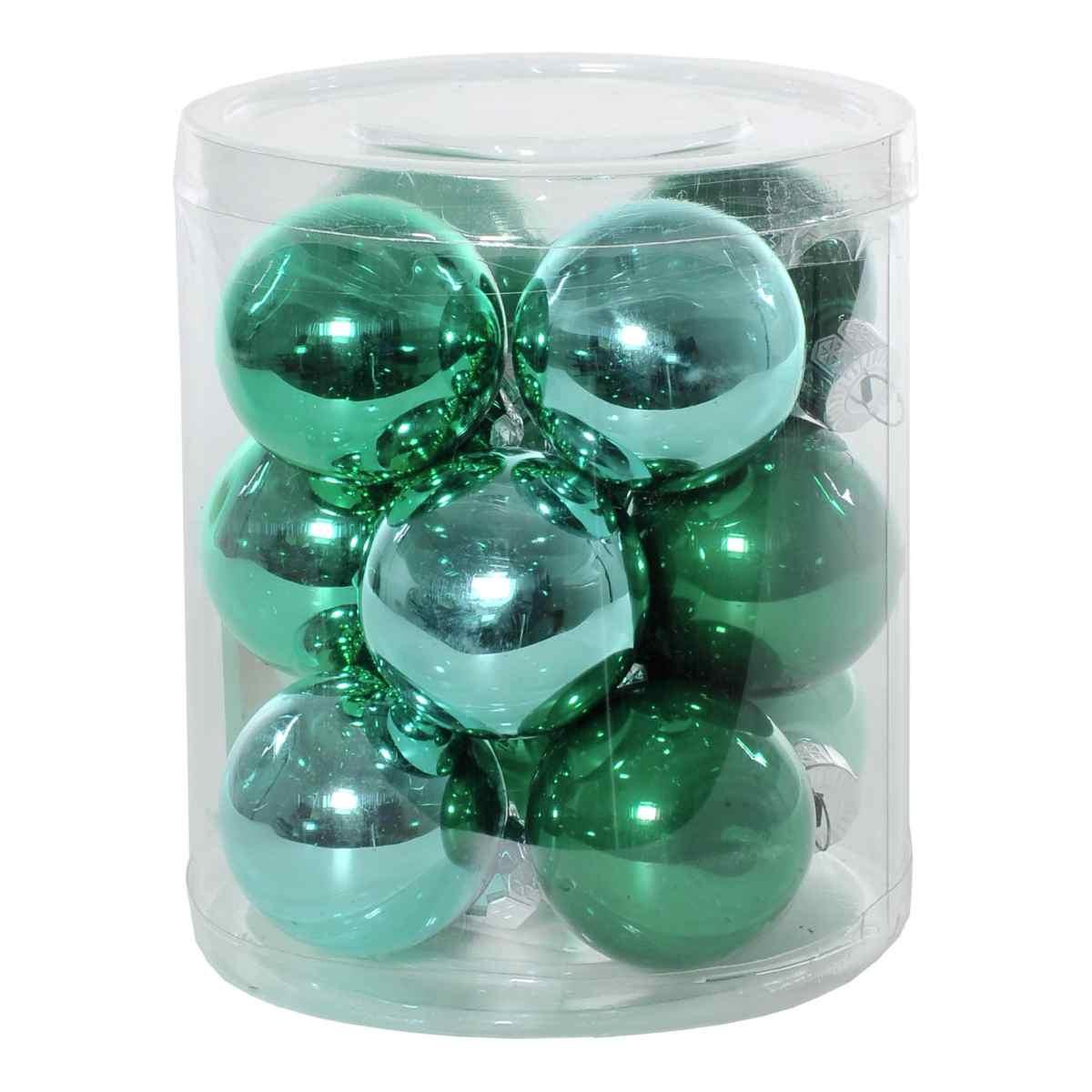 Pallina Natale Vetro cm.Ø4 Verde Satinate Lucide Set pz.12 |Flora