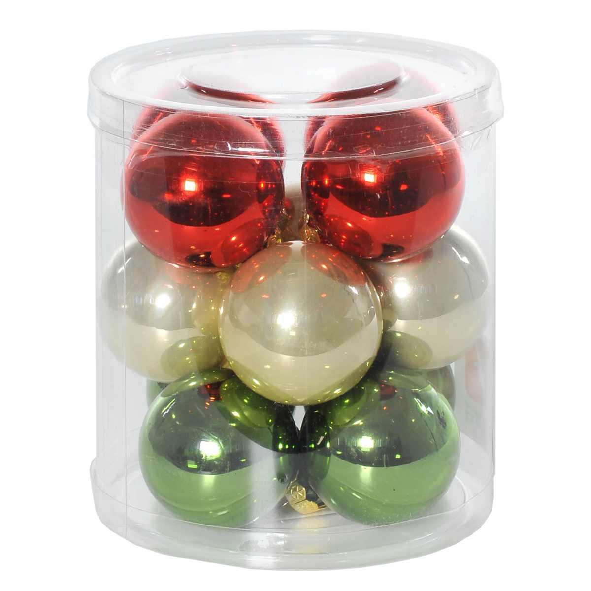 Pallina Natale Vetro cm.Ø4 Rosso Verde Crema Set pz.12 |Flora