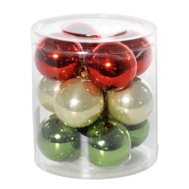 Pallina Natale Vetro cm.Ø4 Rosso Verde Crema Set pz.12 |Flora