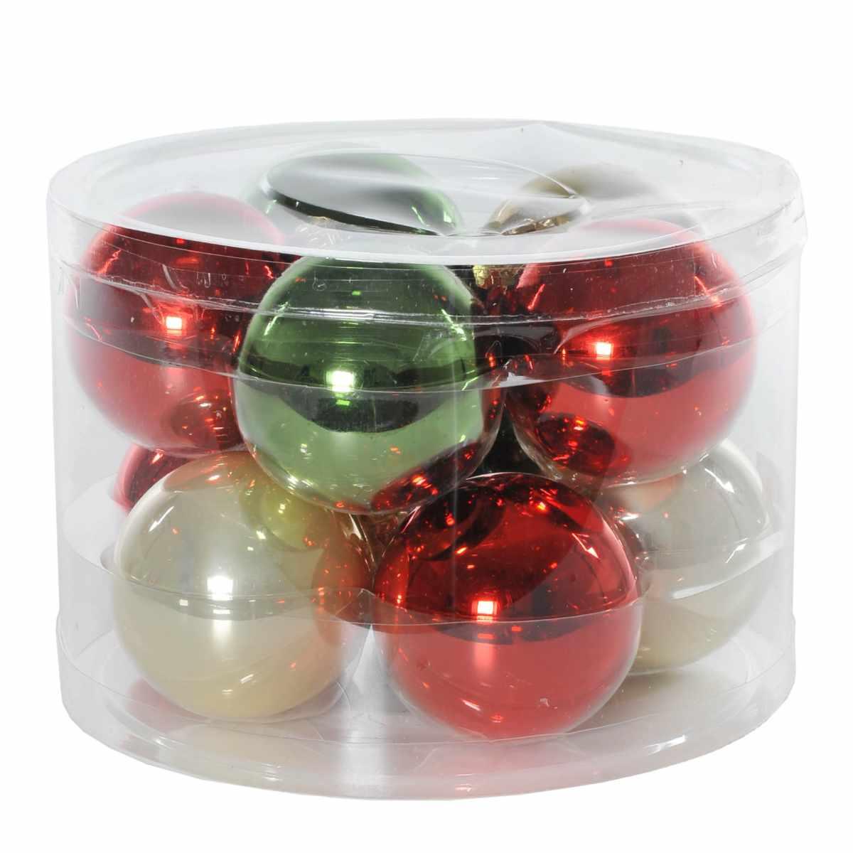 Pallina Natale Vetro cm.Ø6 Rosso Verde Crema Set pz.10 |Flora