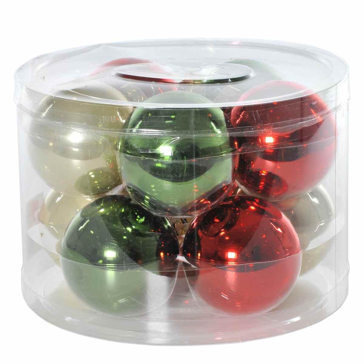 Pallina Natale Vetro cm.Ø6 Rosso Verde Crema Set pz.10 |Flora