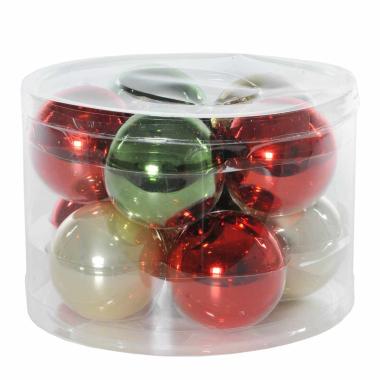 Pallina Natale Vetro cm.Ø6 Rosso Verde Crema Set pz.10 |Flora