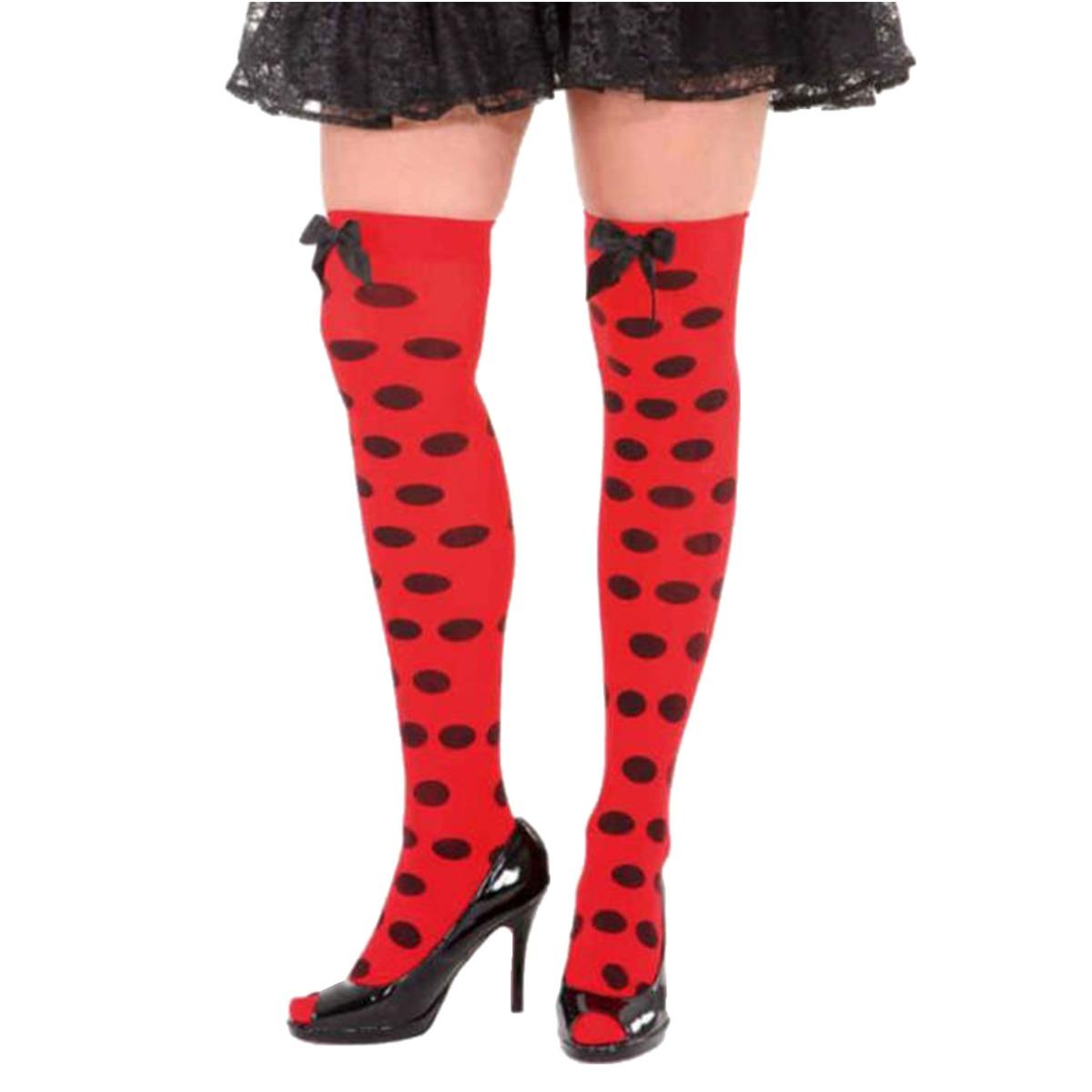 Collant Autoreggenti Pois Nere E Rosse Con Fiocco |Orlob