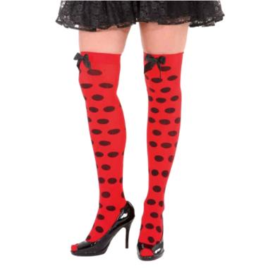 Collant Autoreggenti Pois Nere E Rosse Con Fiocco |Orlob