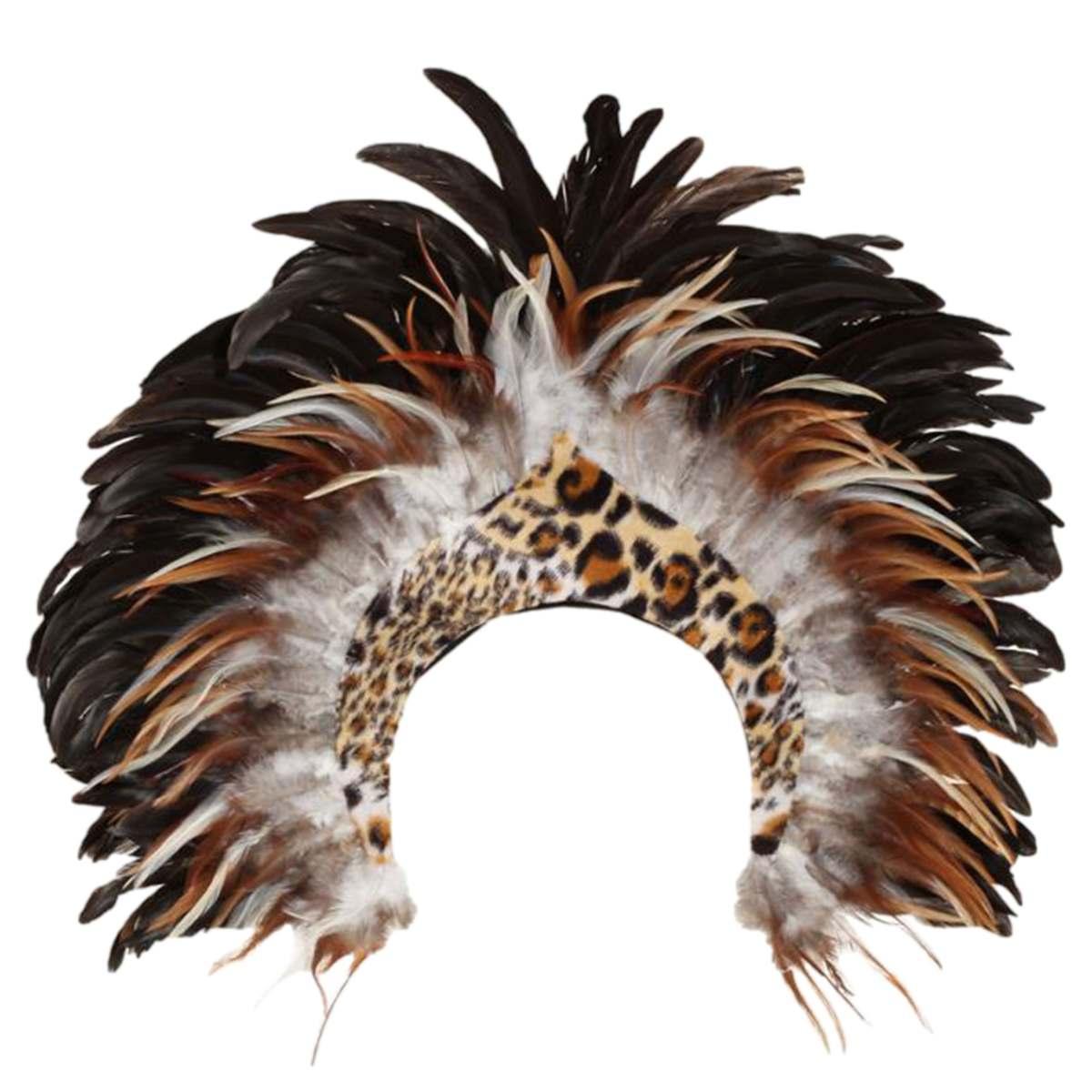 Copricapo Jungla Maculato Con Piume Beige |Orlob