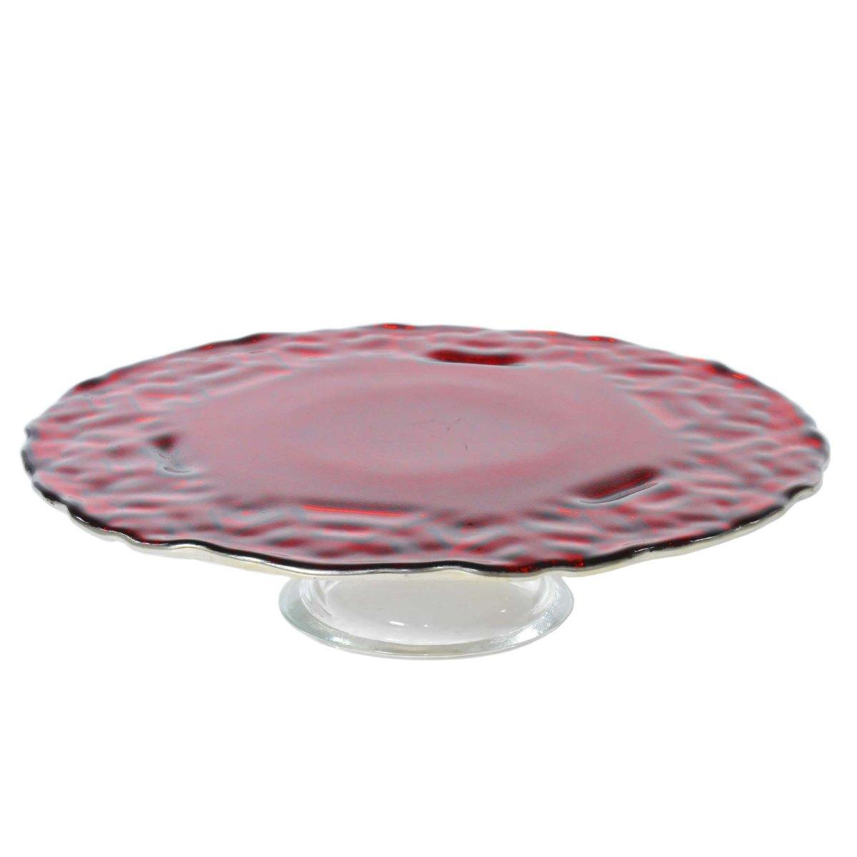Centrotavola Alzata Vetro cm.Ø26x6 Rosso con Fiocco Neve | M2 Store