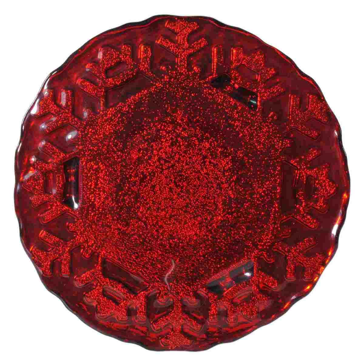 Centrotavola Alzata Vetro cm.Ø26x6 Rosso con Fiocco Neve | M2 Store