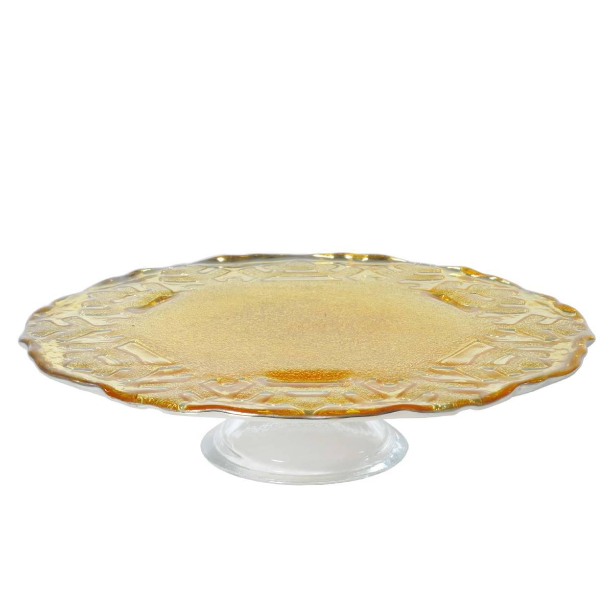 Centrotavola Alzata Vetro cm.Ø26x6 Oro con Fiocco Neve | M2 Store