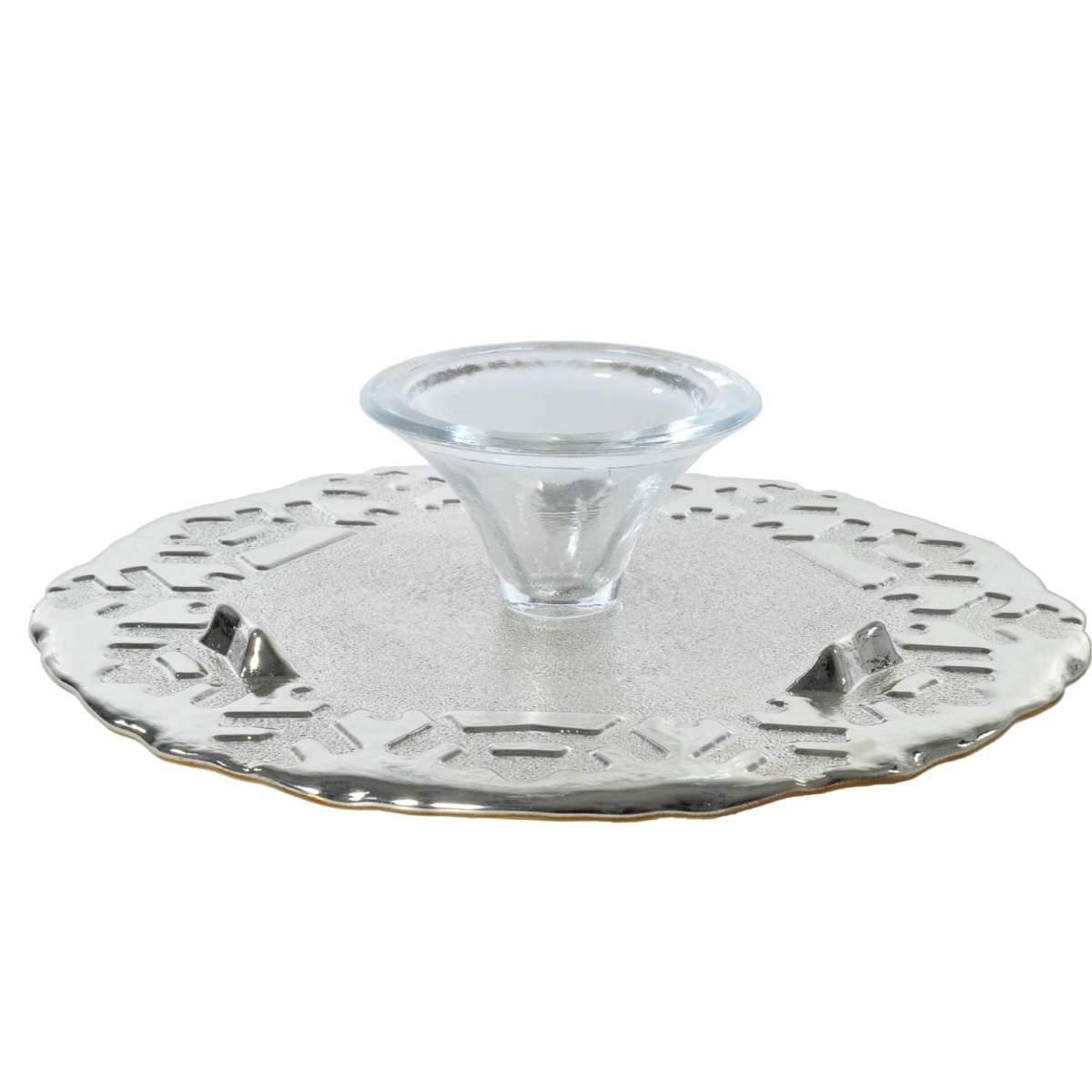 Centrotavola Alzata Vetro cm.Ø26x6 Oro con Fiocco Neve | M2 Store