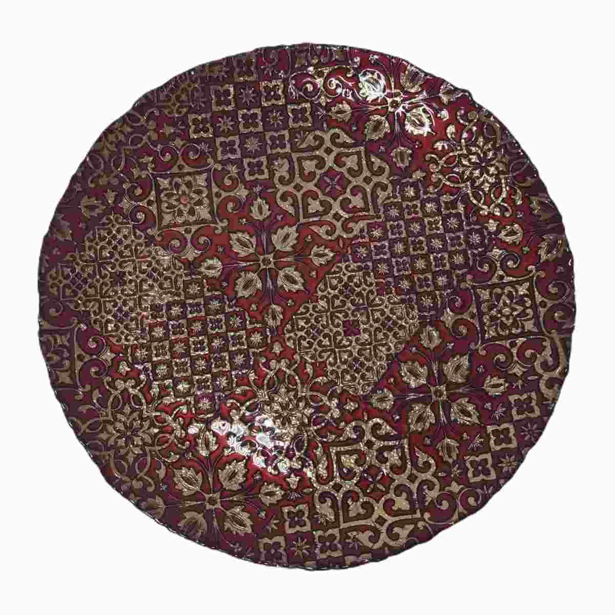 Centrotavola Piatto Vetro hilton Rosso/Oro cm.Ø32 |M2 Store