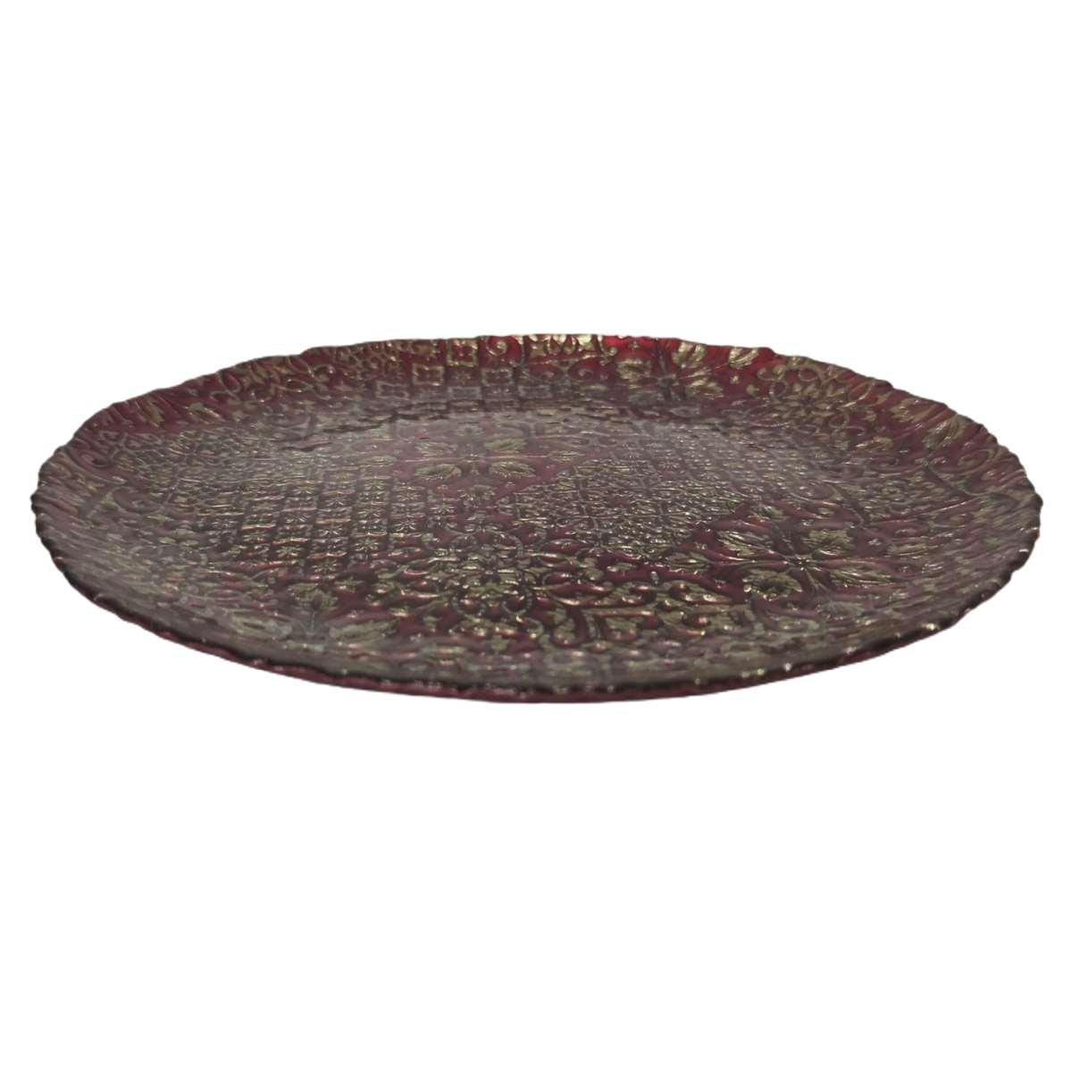 Centrotavola Piatto Vetro hilton Rosso/Oro cm.Ø32 |M2 Store