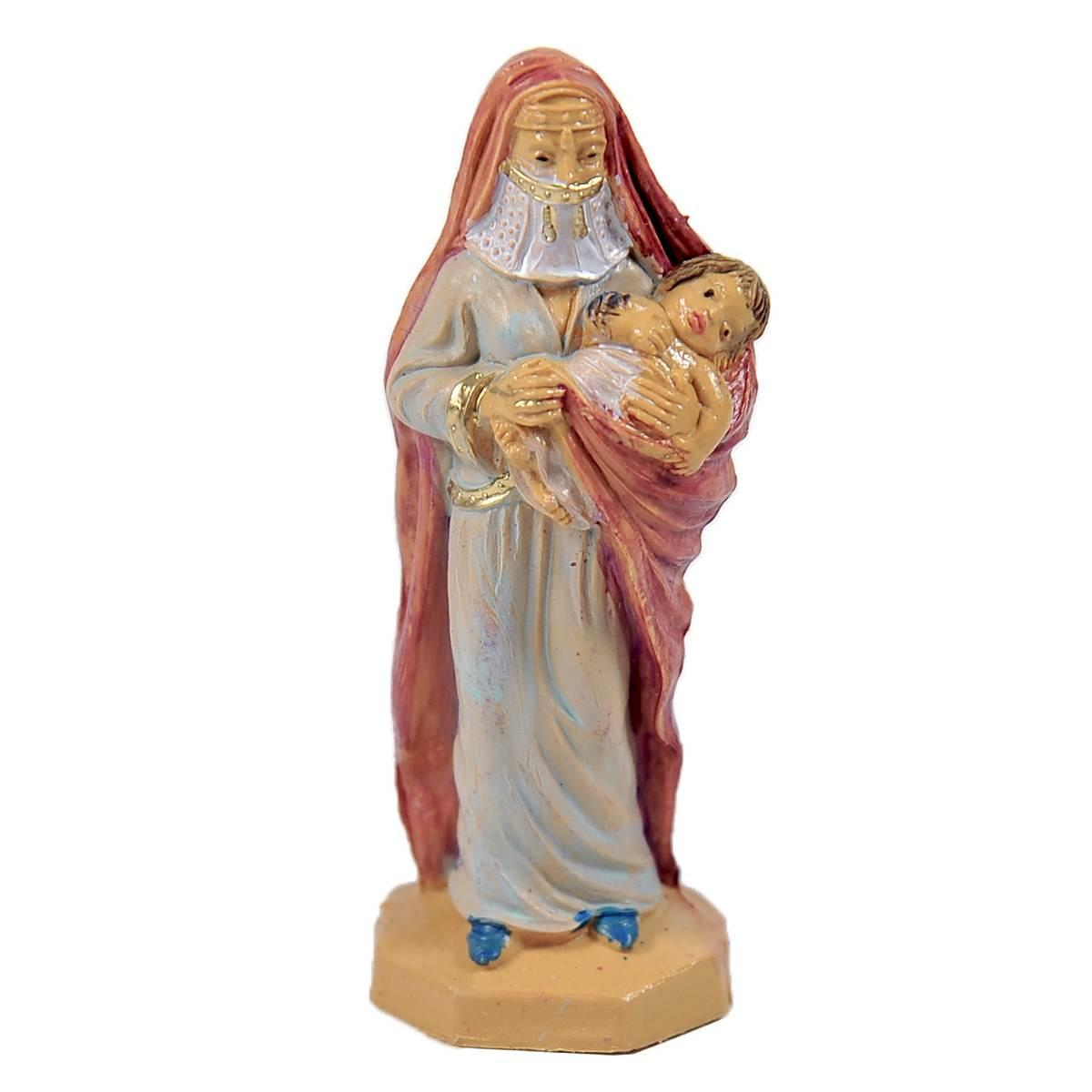 Statua cm.10 Donna con Bambino | Rossi Rosa
