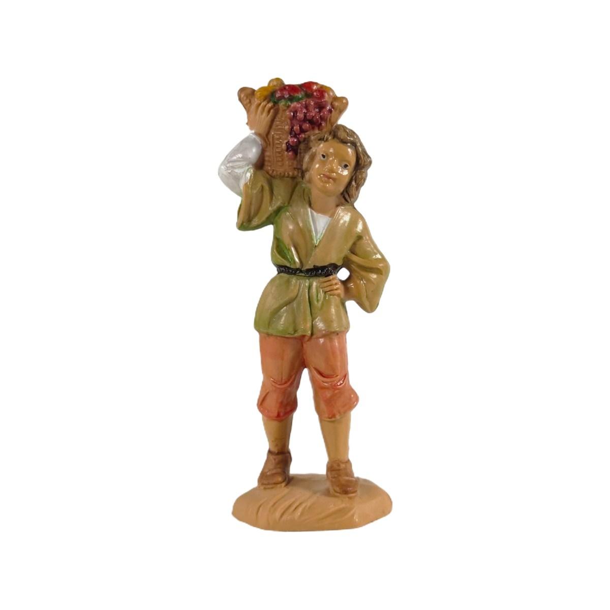 Statua cm.10 Pastore con Cesta Frutta | Rossi Rosa