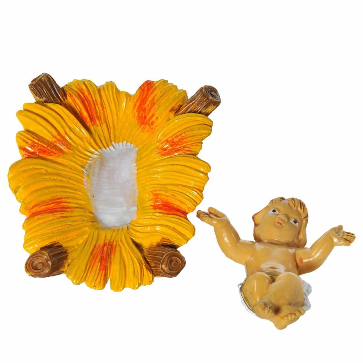Statua cm.12 Gesù Bambino con Culla cm.6,5x5xH2 | Rossi Rosa