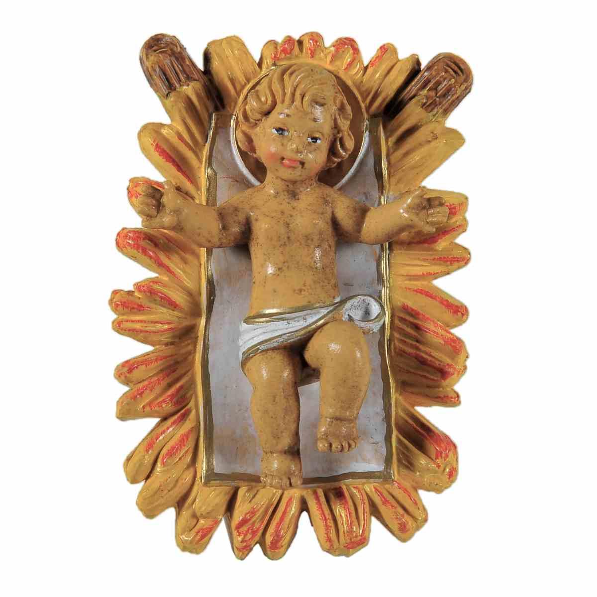 Statua Gesù Bambino cm.16 con Culla cm.4,6x7x2,5 | Rossi Rosa