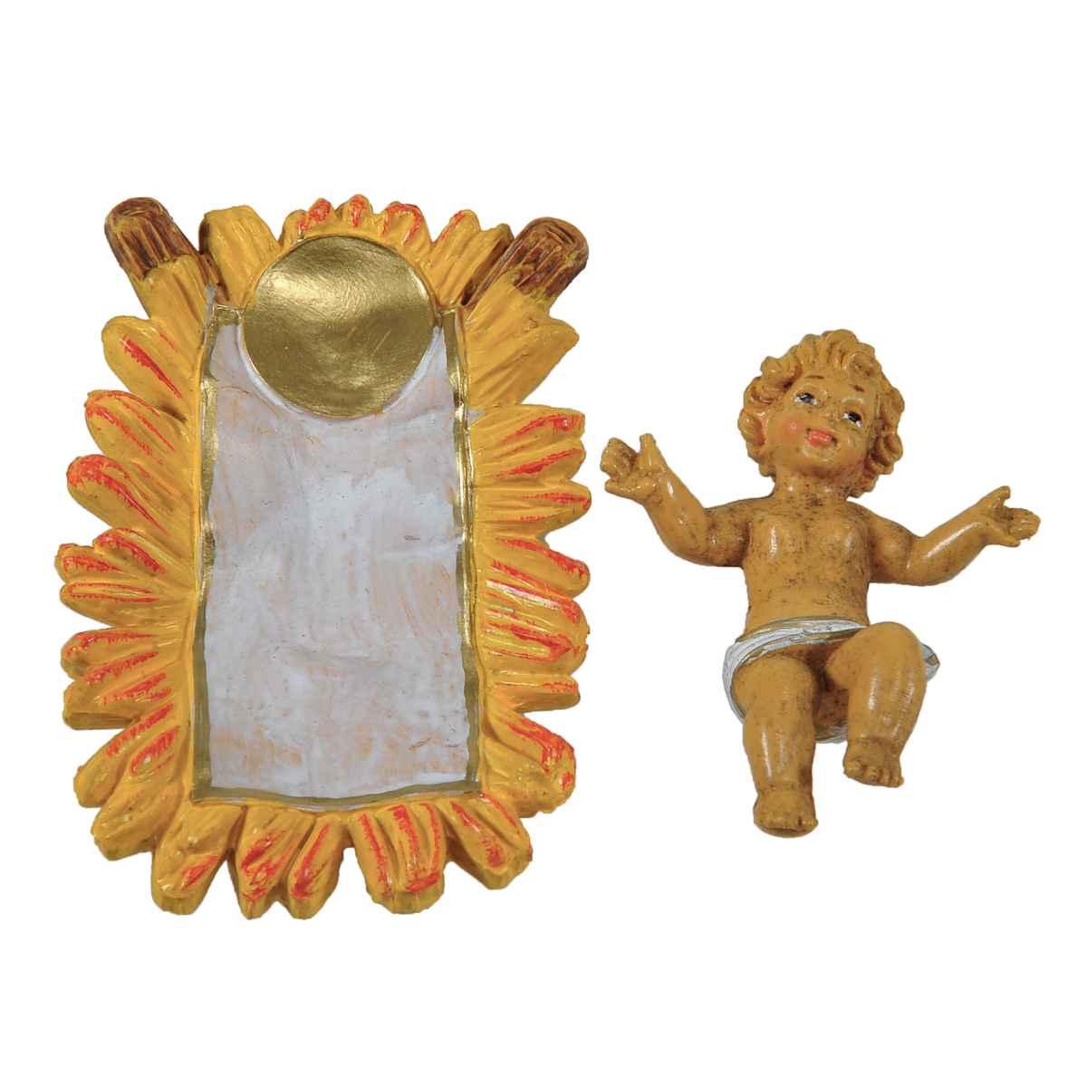 Statua Gesù Bambino cm.16 con Culla cm.4,6x7x2,5 | Rossi Rosa